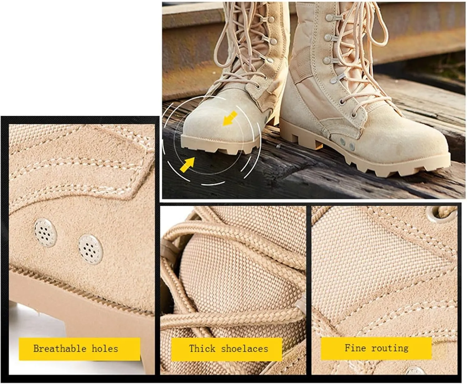 Wygwlg Mens Outdoor Tactical Work Boots, Men High Top and Lace up Waterproof Desert Army Tactical Combat Boots, Lightweight Work Army Boots, for Outdoor Sports Like Camping, Climbing
