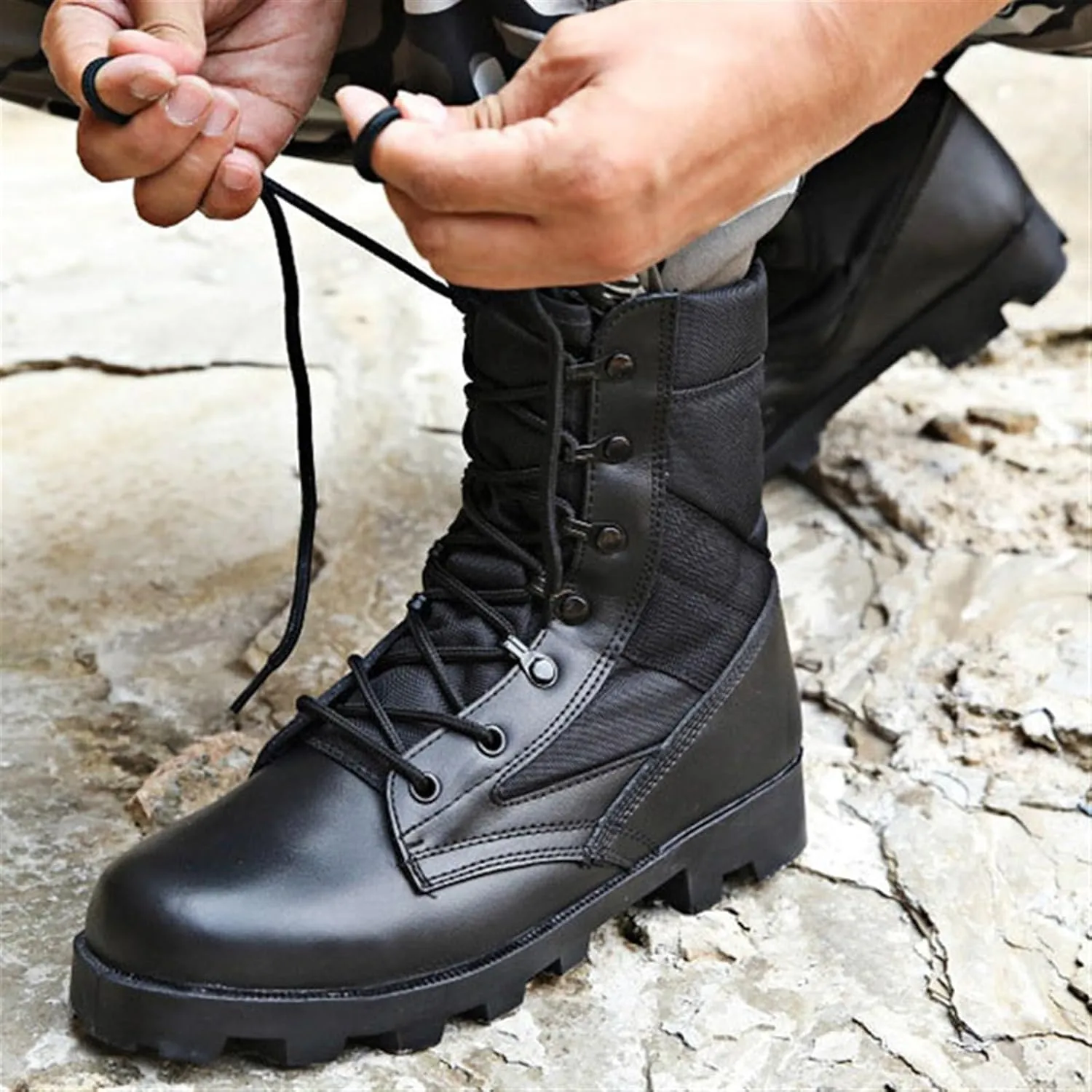 Wygwlg Mens Outdoor Tactical Work Boots, Men High Top and Lace up Waterproof Desert Army Tactical Combat Boots, Lightweight Work Army Boots, for Outdoor Sports Like Camping, Climbing