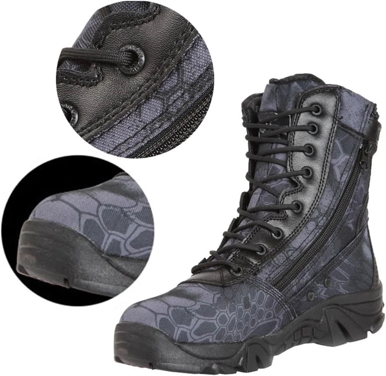 Wygwlg Military Work Boots, Mens High Top Side Zip Waterproof Breathable Camouflage Combat Boots, Outdoor Durable Lightweight Security Army Boots, for Camping, Hiking, Jungle Combat