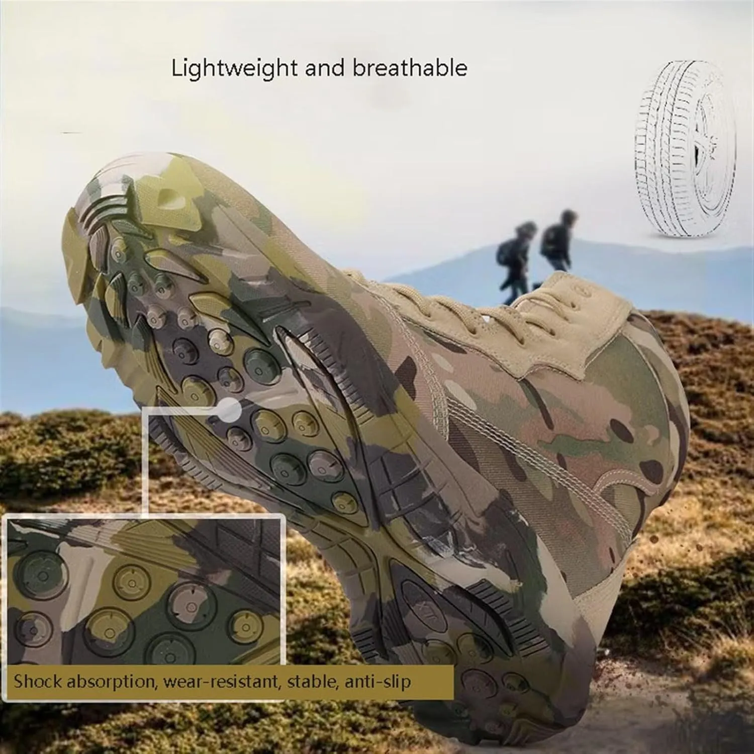 Wygwlg Military Work Boots, Mens High Top Side Zip Waterproof Breathable Camouflage Combat Boots, Outdoor Durable Lightweight Security Army Boots, for Camping, Hiking, Jungle Combat
