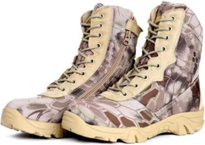 Wygwlg Military Work Boots, Mens High Top Side Zip Waterproof Breathable Camouflage Combat Boots, Outdoor Durable Lightweight Security Army Boots, for Camping, Hiking, Jungle Combat
