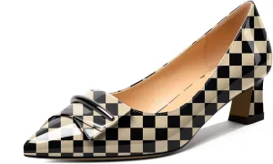 Zamikoo Women's Pointed Toe Kitten Heel Pumps Slip On Low Heels with Buckle Bow 2 Inches Heeled Pumps Shoes for Office Wedding Dress Comfortable