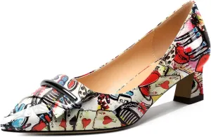Zamikoo Women's Pointed Toe Kitten Heel Pumps Slip On Low Heels with Buckle Bow 2 Inches Heeled Pumps Shoes for Office Wedding Dress Comfortable
