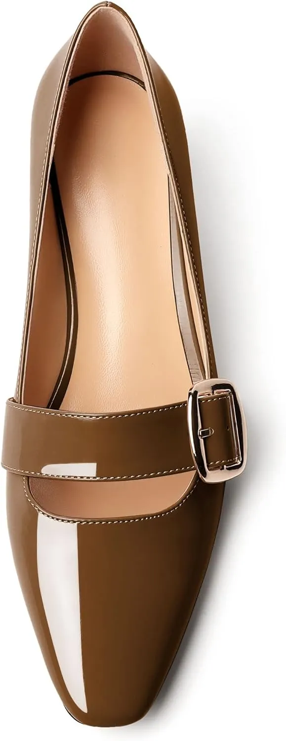 Zamikoo Women's Square Toe Kitten Heel Pumps Slip On Low Heels with Buckle Strap 2 Inches Heeled Pumps Shoes for Office Wedding Dress Comfortable