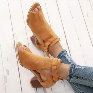 ZBYY Womens Cutout Ankle Strap Buckle Sandals Hollow Out Side Zipper Chunky Heeled Open Toe Pumps Sandals Dress Shoes