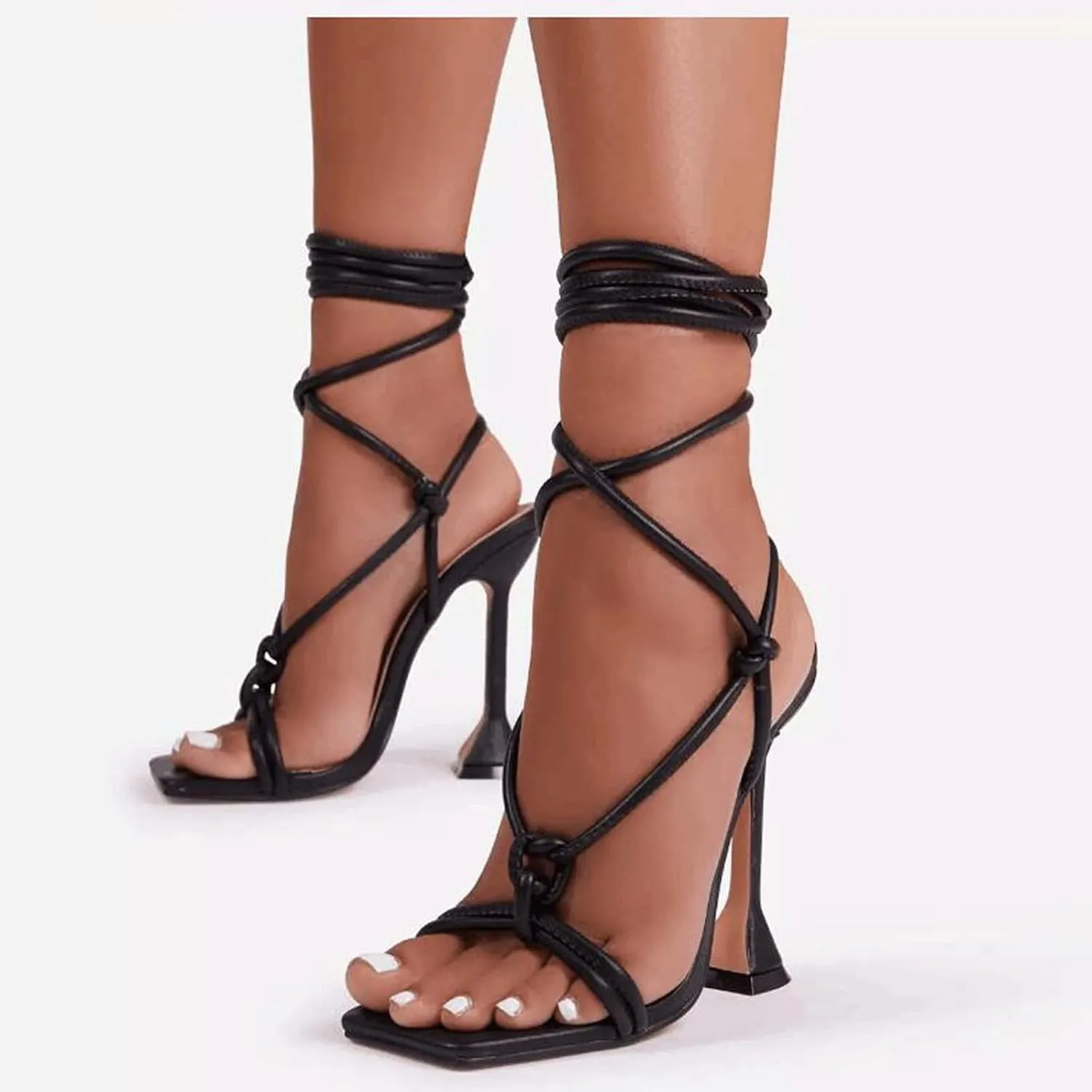 ZBYY Women's Heeled Sandals Dress Square Toe Heels Sandals Slip On Party Strappy Stiletto High Heels Sandals