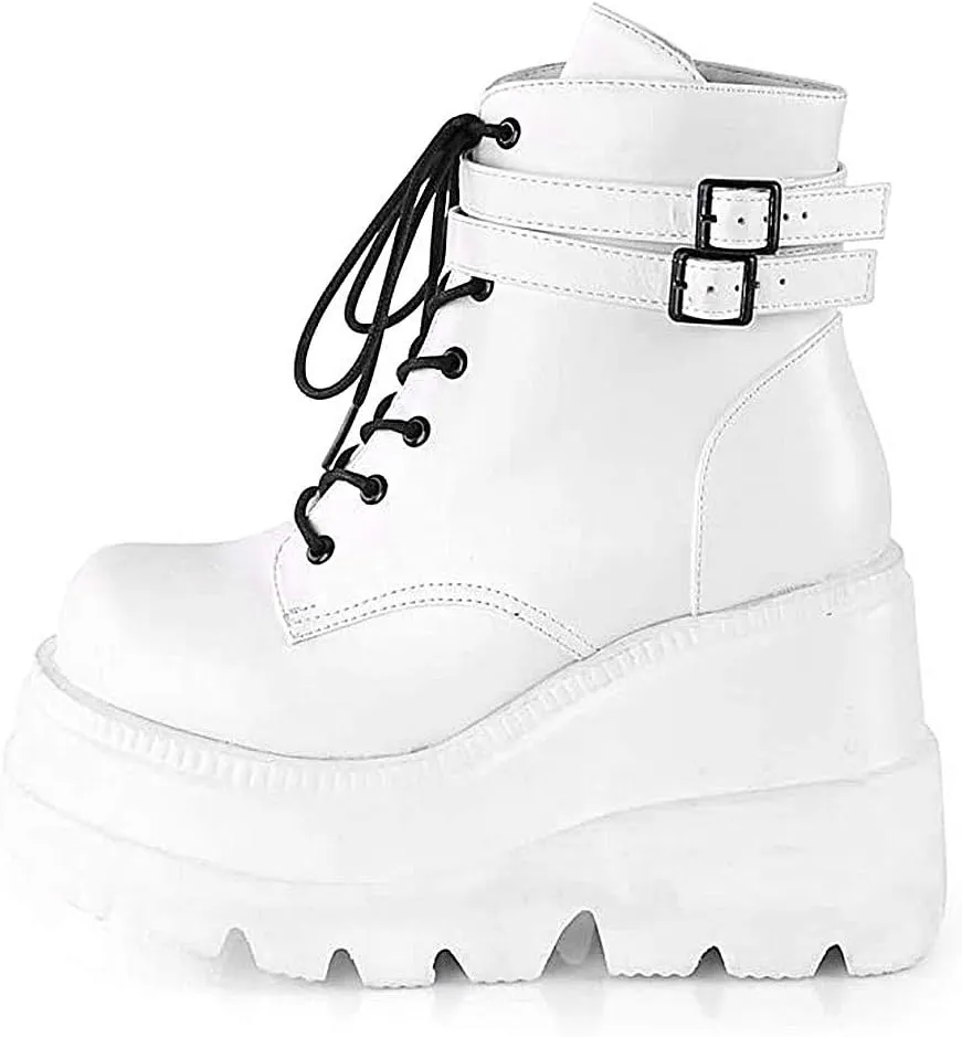 ZBYY Women's Platform Wedges Boots Chunky Thick Side Zipper Combat Boots High Heels Waterproof Party Dress Boots