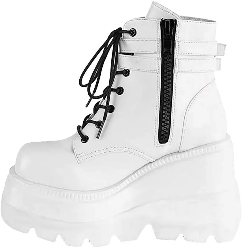 ZBYY Women's Platform Wedges Boots Chunky Thick Side Zipper Combat Boots High Heels Waterproof Party Dress Boots