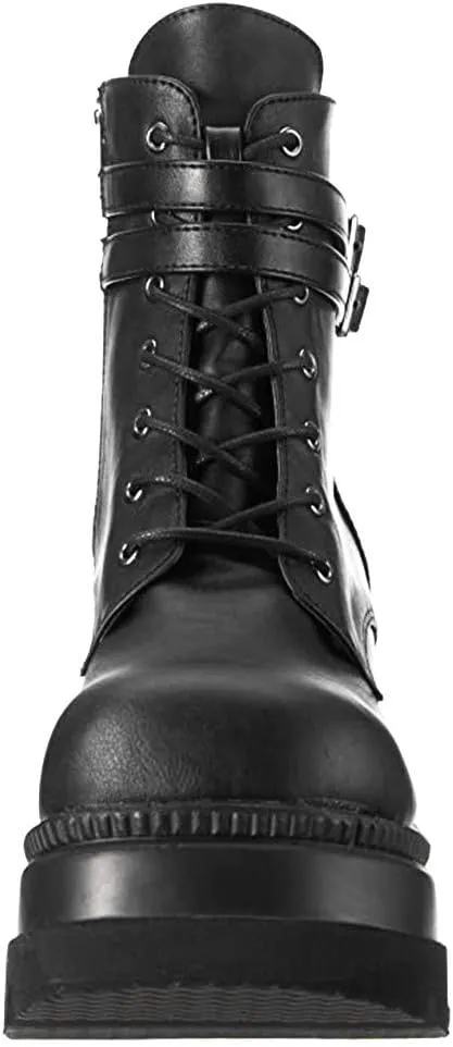 ZBYY Women's Platform Wedges Boots Chunky Thick Side Zipper Combat Boots High Heels Waterproof Party Dress Boots