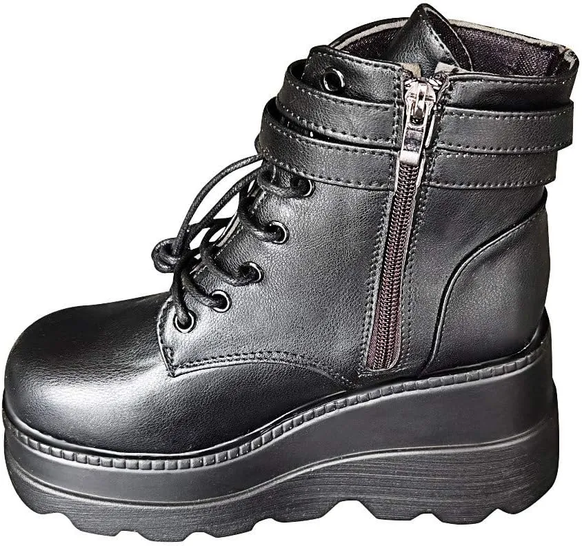 ZBYY Women's Platform Wedges Boots Chunky Thick Side Zipper Combat Boots High Heels Waterproof Party Dress Boots