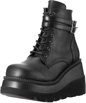 ZBYY Women's Platform Wedges Boots Chunky Thick Side Zipper Combat Boots High Heels Waterproof Party Dress Boots