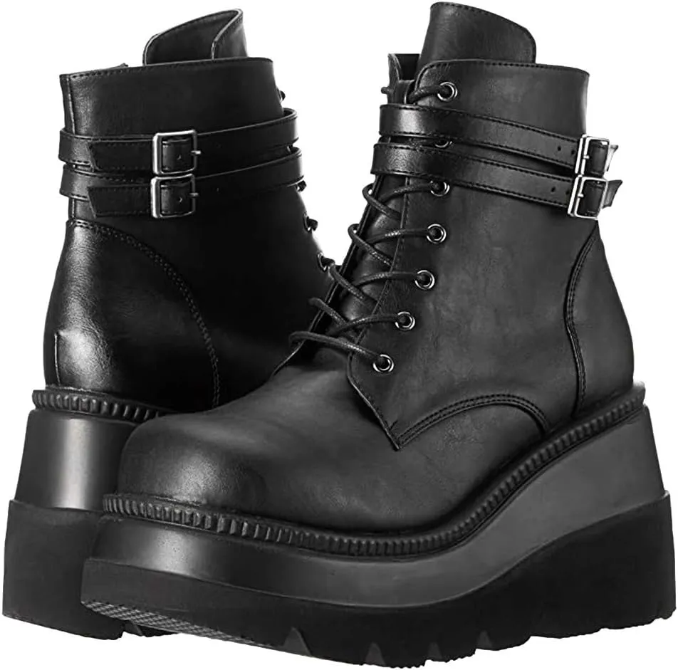 ZBYY Women's Platform Wedges Boots Chunky Thick Side Zipper Combat Boots High Heels Waterproof Party Dress Boots