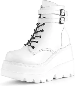ZBYY Women's Platform Wedges Boots Chunky Thick Side Zipper Combat Boots High Heels Waterproof Party Dress Boots