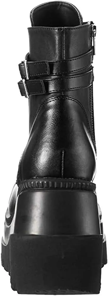 ZBYY Women's Platform Wedges Boots Chunky Thick Side Zipper Combat Boots High Heels Waterproof Party Dress Boots