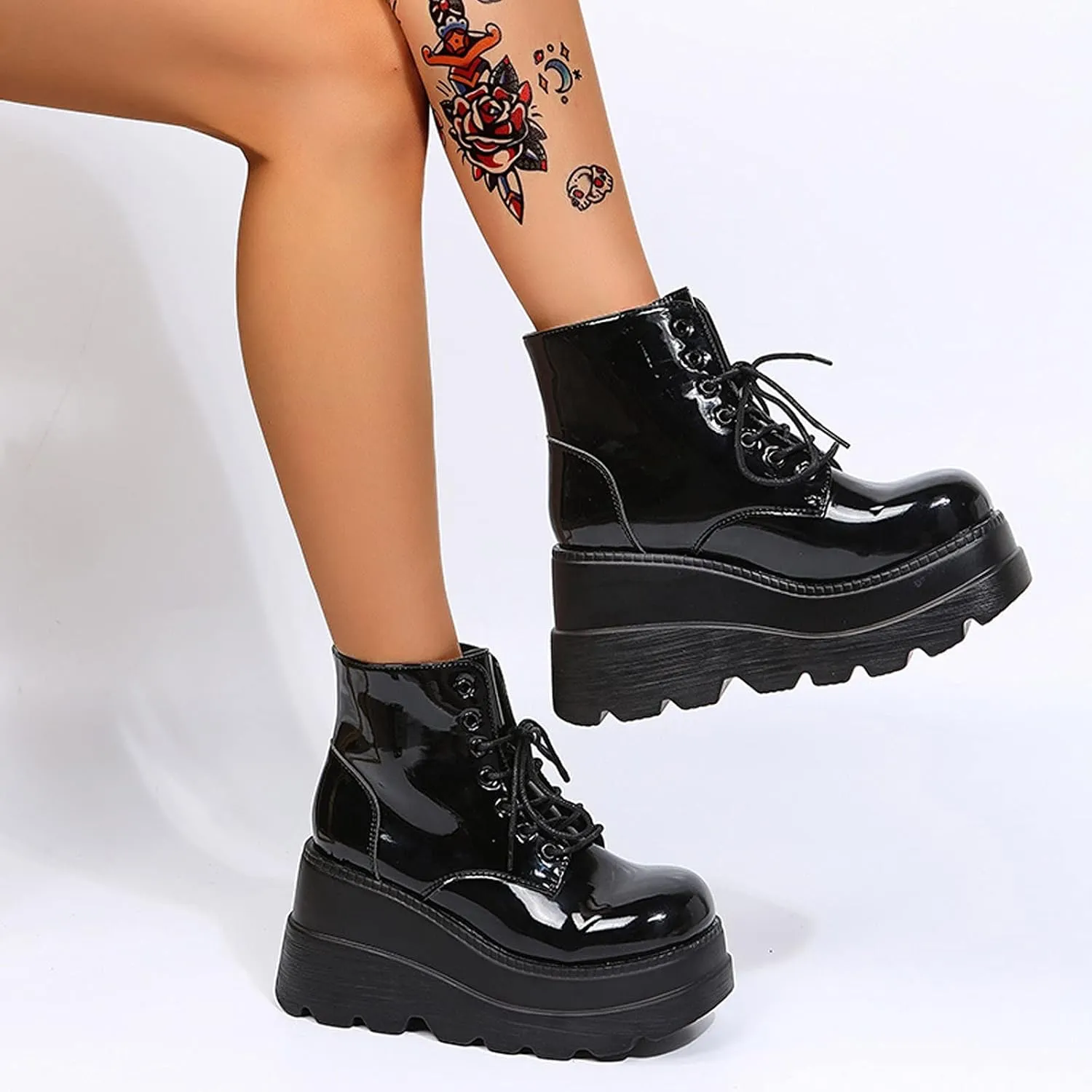 ZKXYFFS Womens Goth Ankle Boots Platform Chunky High Heel Lace Up Combat Boots Punk Short Booties Motorcycle Platform Boots for Women
