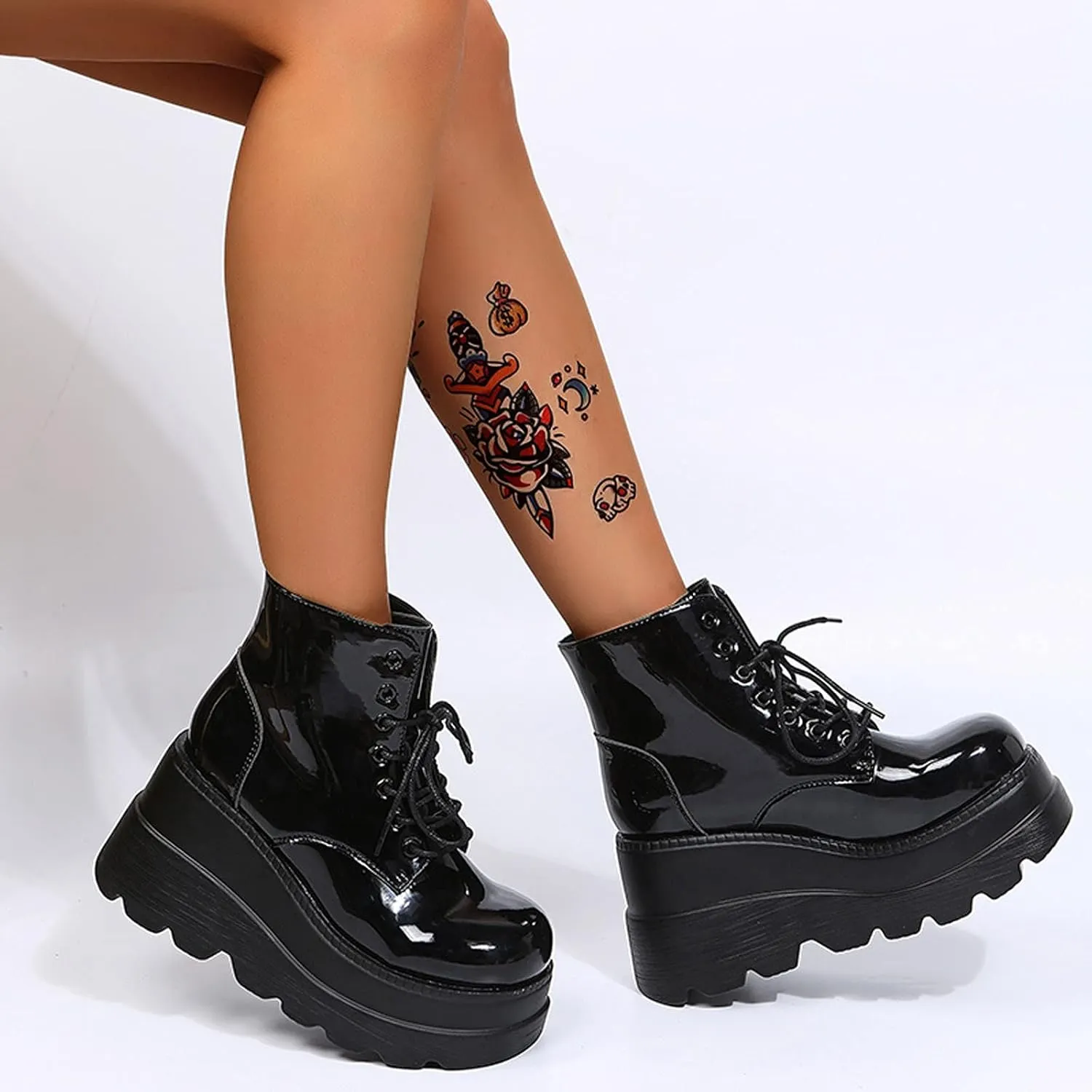 ZKXYFFS Womens Goth Ankle Boots Platform Chunky High Heel Lace Up Combat Boots Punk Short Booties Motorcycle Platform Boots for Women